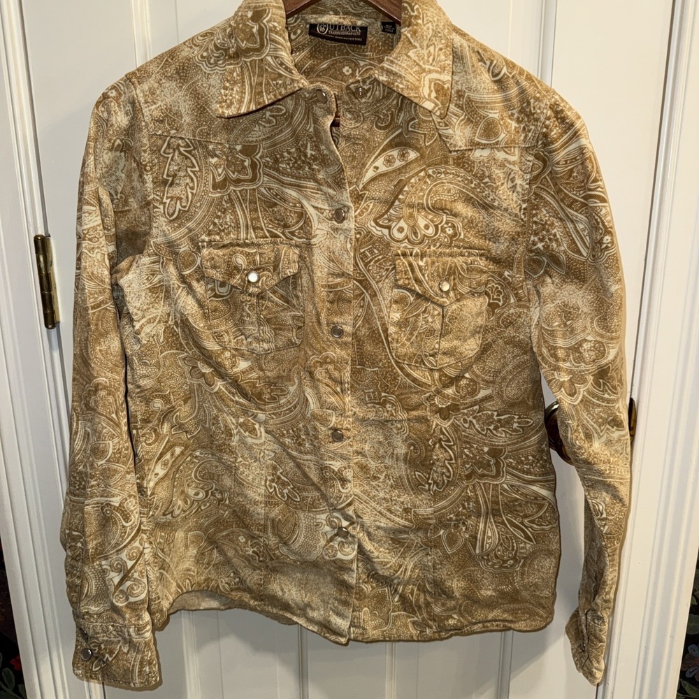 Outback‎ Trading Company Women's Tan Paisley Pearl Snap Shirt Small Western